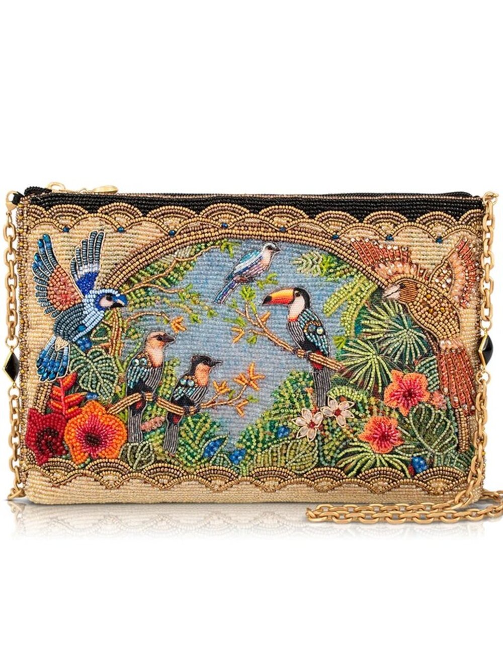 Mary Frances Rainforest Escape Crossbody Handbag Zip Floral Bag Gold Purse NEW